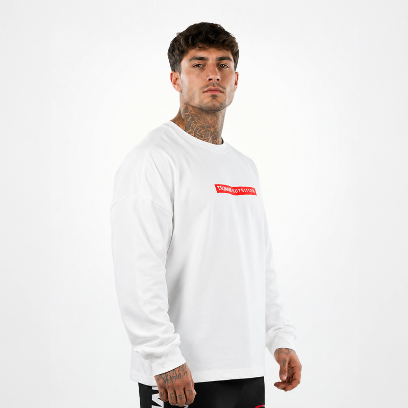 Tsunami Men's Box Logo Oversize Long Sleeve T-shirt White