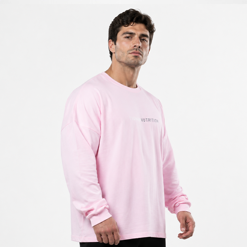 Tsunami Men's Long Sleeve Oversize Box Logo T-shirt Pink