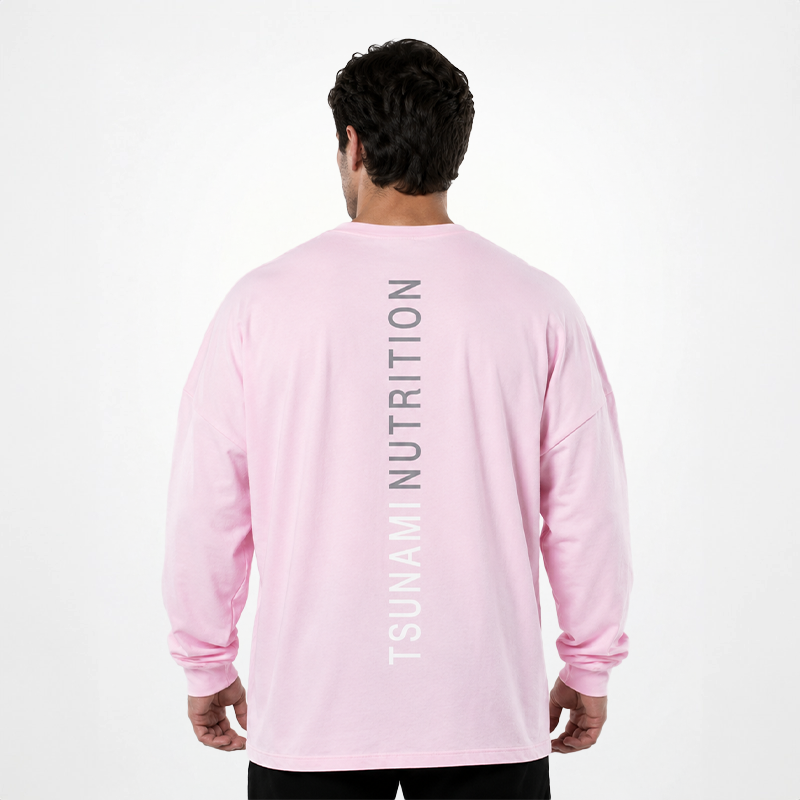 Tsunami Men's Long Sleeve Oversize Box Logo T-shirt Pink