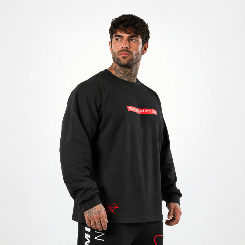 Box Logo Oversize Long Sleeve Tsunami Men's T-shirt Black
