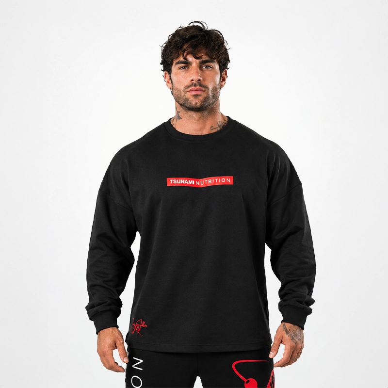 Box Logo Oversize Long Sleeve Tsunami Men's T-shirt Black