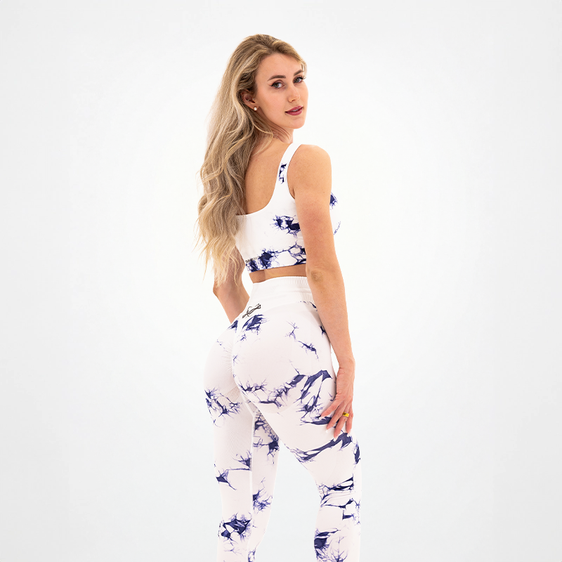 Leggings sans couture Tie Dye pour femmes, blanc-bleu