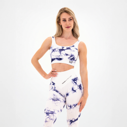 Top Tie Dye sans couture pour femmes, blanc-bleu