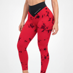 Damskie bezszwowe legginsy Tie Dye kolorze czerwonym